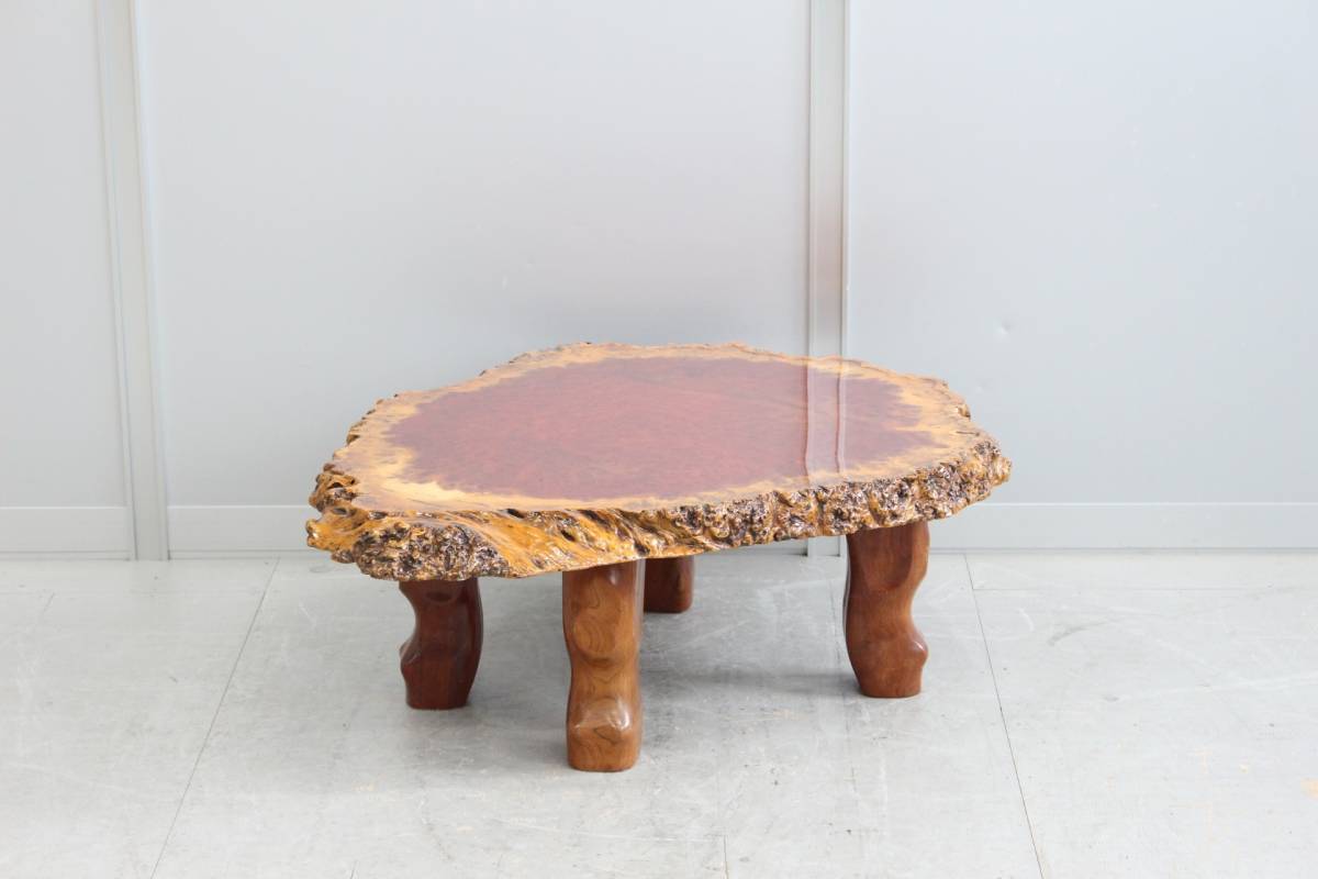 △一枚板座卓ローテーブルテーブルちゃぶ台天然木W47D45H4 コンパクト