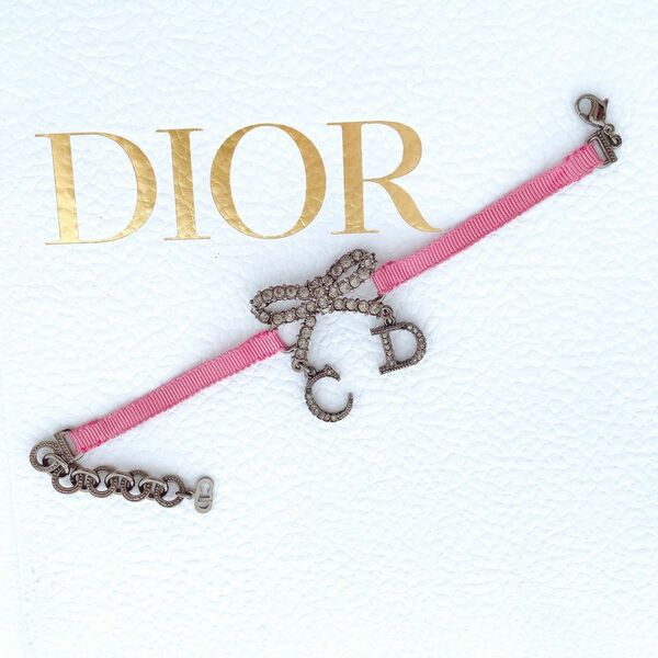 Christian Dior リボン　クリスタル　ブレスレット　バングル　希少　クリスチャン・ディオール