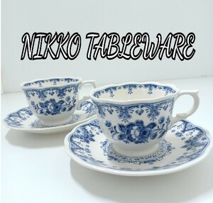42棚鋤)２客セット カップ&ソーサー ニッコー NIKKO tableware コーヒーカップ ブルー 洋食器 (230417 j1-3)