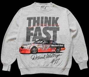 ★90s USA製 NASCAR Darrell Waltrip #17 THINK FAST スウェット 杢グレー★オールド モーター レース ナスカー シボレー GOODYEAR STP 76