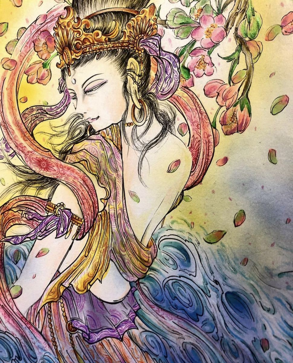 [Objet porte-bonheur] Peinture bouddhiste, Kannon, Fleur de cerisier d'eau de Kannon, fleur de cerisier, Peinture, Peinture japonaise, personne, Bodhisattva