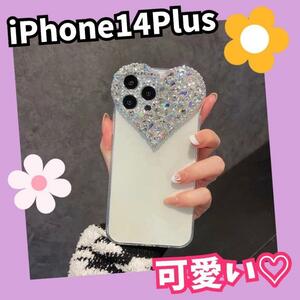 スマホケース　キラキラ　ハート　ラメ　かわいい　iPhone14Plus　ソフト　シリコン　クリア