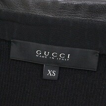 ●GUCCI グッチ レザー 切替 シルク＆カシミヤ ニット シャツ カーディガン 黒 ブラック XS_画像6