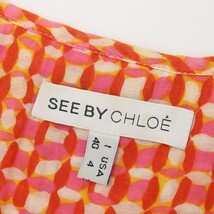 ◆SEE BY CHLOE シーバイ クロエ 総柄 フリル シャーリング シルク混 ワンピース 40_画像4