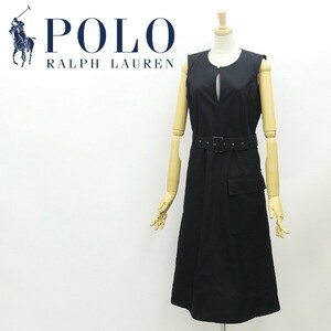 国内正規品◆POLO RALPH LAUREN ラルフローレン ベルト付 オープンフロントネック コットン ノースリーブ チノ 黒 ワンピース ブラック 4