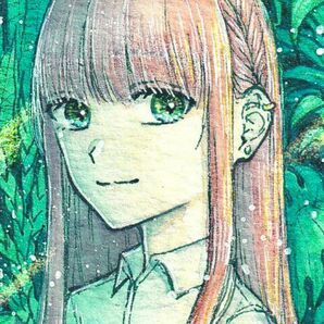 【額付き】手描きイラスト オリジナル 原画 L版サイズ 緑 植物 温室 創作