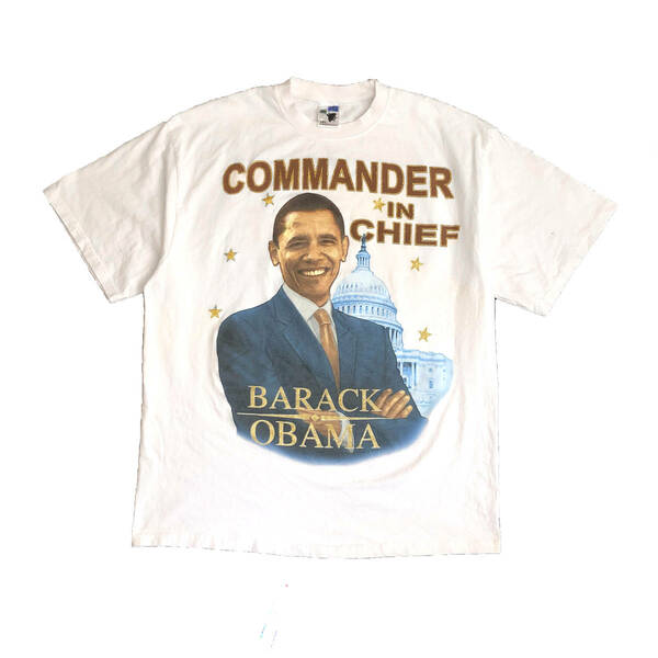 00S ヴィンテージ バラク オバマ大統領 オーバーサイズ Tシャツ ホワイト メンズ3XL ビッグサイズ 大きいサイズ 古着 BA1536