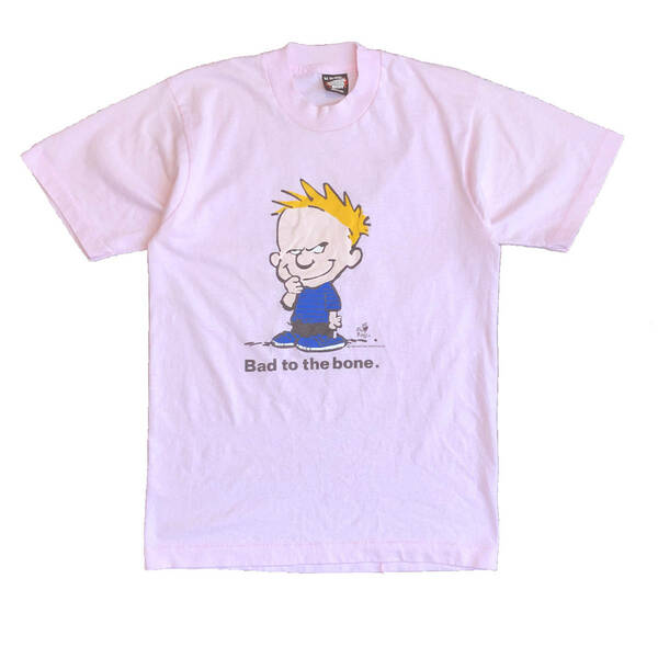 90S USA製 カルビン＆ホッブス 1990 オールド Tシャツ Calvin And Hobbes 新聞漫画 メンズM ピンク シングルステッチ ヴィンテージ BA1541