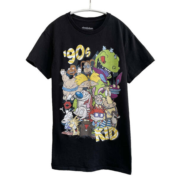 USA 古着 半袖 Tシャツ ニコロデオン ラグラッツ ヘイアーノルド レンとスティンピー アニメ ブラック メンズS BA1547