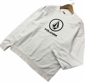 VOLCOM ☆ シンプル プリント◎ クルーネック スウェット シャツ トレーナー ホワイト M サーフ ストリート スケーター ボルコム■S1457