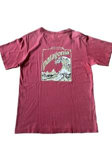 ★★★vintage us製 白タグ patagonia パタゴニア 北斎WAVE 版画ロゴ Tシャツ S 渋赤★★★