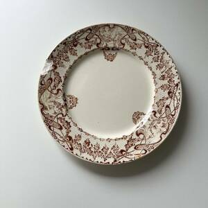 フランス　アンティーク　Creil et Montereau 　クレイユモントロー　/ 　compiegne 　ブラウンモチーフの平皿プレート　1884-1920s