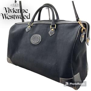 Vivienne Westwood　ヴィヴィアンウエストウッド　ボストンバッグ　バック　キャンバス　ブラック　オーブ　ロゴ　キャンバス　2way