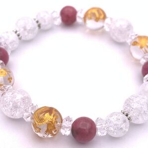 風水四神!天然石水晶金彫り10mm玉&ロードナイト&クラック水晶のブレスレット
