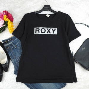 Y8914*ROXY Roxy * pull over * short sleeves * Logo * T-shirt * cut and sewn * black black *S