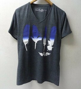◆Rolland Blue フェザープリント Vネック Tシャツ グレー サイズM ローランドベリー