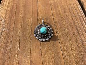  turquoise silver pendant top floral print 