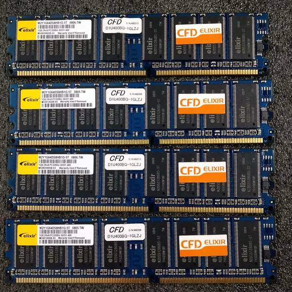 【中古】DDRメモリ 4GB(1GB4枚組) CFD elixir D1U400BQ-1GLZJ [DDR2-400 PC2-3200]