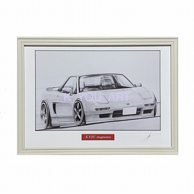 HONDA NSX [Pencil Drawing] Famous Car Old Car Illustration A4 Size Framed Signed, artwork, painting, pencil drawing, charcoal drawing