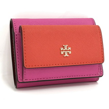 【中古】TORYBURCH エマーソン 三つ折り財布 レザー ピンク レッド 78617_画像1