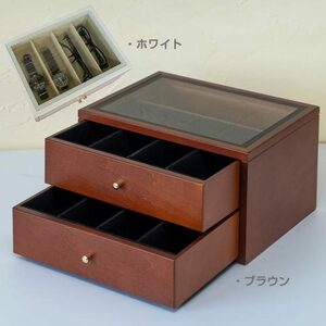  collection box case glasses clock accessory storage width 26.5cm drawer 2 step on step glass trim desk on exhibition furniture Brown 