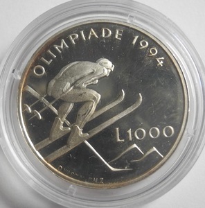 サンマリノ 1000リラ 記念銀貨 コイン 1994年 14,6g リレハンメル五輪 ヨーロッパ アンティーク