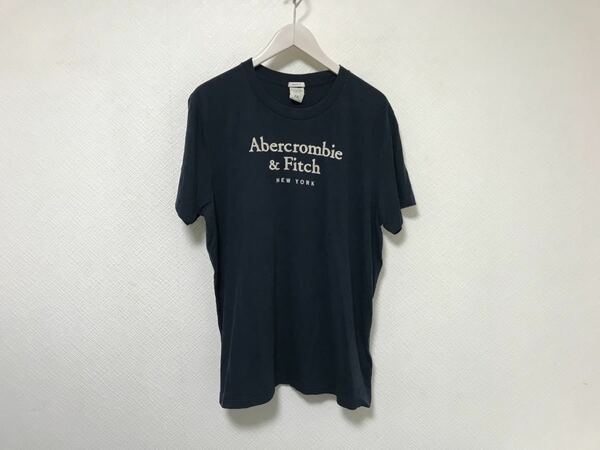 本物アバクロアンドフィッチAbercrombie&Fitchコットンロゴ刺繍半袖TシャツメンズアメカジサーフミリタリービジネスXXL紺ネイビー2XL