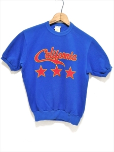 70～80’ｓ ビンテージ chalk line アメリカ西海岸 California 半袖 M スウェットシャツ Tシャツ 青 USA製 50％コットン 50％ポリエステル