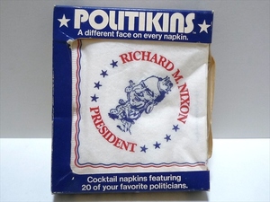 1972年 ビンテージ POLITIKINS 政治家 USA製 ナプキン 20枚 デッドストック 未開封 箱入り ニクソン レーガン ケネディ キッチン雑貨