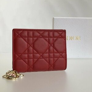  превосходный товар Dior Christian Dior kana -ju двойной бумажник красный compact Mini бумажник кошелек для мелочи . очарование женский качество seven 