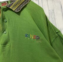 KENZO GOLF ケンゾー ゴルフ 長袖 ポロシャツ シンプルロゴ ワンポイントロゴ 刺繍ロゴ サイズM グリーン 送料無料_画像4