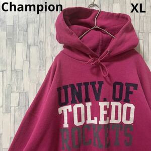 Champion チャンピオン パーカー スウェット サイズXL カレッジロゴ デカロゴ ビッグロゴ ピンク 長袖 プルオーバー ホンジュラス製 裏起毛