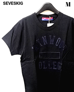 M 新品【nano・universe x SEVESKIG Leather print Tee ナノユニバース x セヴシグ レザー プリント Tシャツ カレッジ ブラック】 