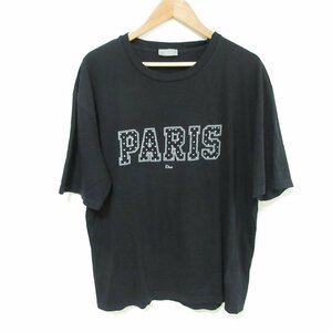 美品 18AW Dior homme ディオールオム PARIS TEE プリント Tシャツ カットソー 大きいサイズ XXL 黒 ブラック