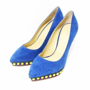 未使用 CHARLOTTE OLYMPIA シャーロットオリンピア スエード スタッズ ポインテッドトゥ ピンヒール パンプス 34 約22cm 青 ブルー