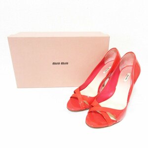  superior article miumiu MiuMiu pa tent leather open tu pin heel pumps 34 1/2 approximately 22cm. color 