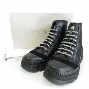 新品同様 JIMMY CHOO ジミーチュウ NORD sneaker boots レザー×スエード ラバーソール ハイカットスニーカー ブーツ 41 約26cm ブラック
