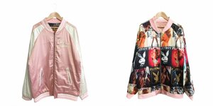 良品 PLAYBOY×GALLIS ADDICTION プレイボーイ コラボ スカジャン リバーシブルジャケット L ピンク 赤系