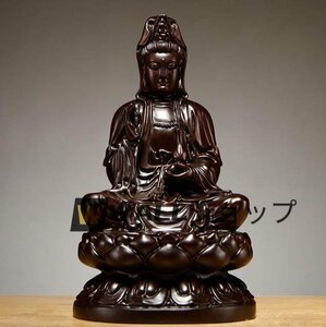 極上品 爆売り 仏教美術 木彫り 黒檀木 観音菩薩座像　仏像　精密細工 置物