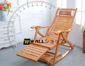 Art hand Auction 대나무 흔들 의자 레저 접이식 의자 낮잠 라운지 의자 홈 의자 긴 쿠션으로 높이 조절 가능, 수제 작품, 가구, 의자, 의자, 의자