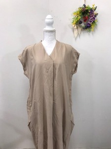 601　レディース　【　ROSE BUD　】　麻入りロングワンピース　　サイズ:Ｆ　 色：ベージュ