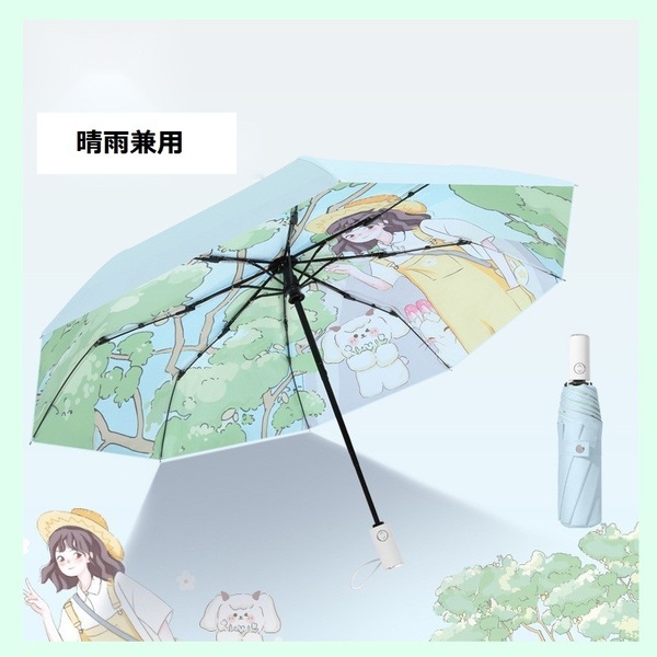 【値下げ】 折りたたみ傘　晴雨兼用　女の子プリント　ワンタッチ 全自動開閉　コンパクト 遮光 UVカット