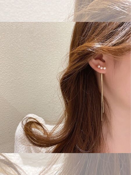 《即日発送》《送料無料》パールピアス ロング チェーン シルバー 韓国 S925