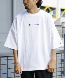 ほぼ新品 コラボ WEB限定 Champion FREAK'S STORE 別注 ビッグシルエット ロゴ刺繍 白Tシャツ オーバーサイズ カットソー M ホワイト