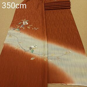 0041401　正絹　茶色　グレー　花柄　　シルク350cm　はぎれ　ハギレ　リメイク　ハンドメイド