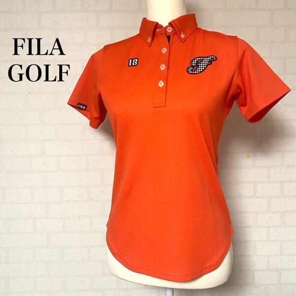 美品 FILA GOLF フィラゴルフ ゴルフウェア 半袖 オレンジ Mサイズ ポロシャツ ワッペン付き スポーツウェア