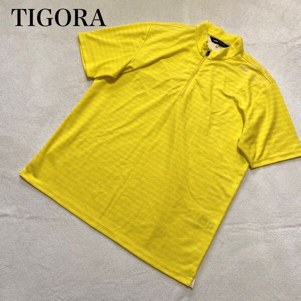 TIGORA ティゴラ ゴルフウェア ハーフジップ イエロー LLサイズ 大きめサイズ ボーダー 半袖シャツ スポーツウェア