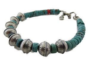 Art hand Auction Indisches Schmuckarmband Türkis Silber 925 handgefertigte Navajo-Stempelperlen INCA, Armband, Armreif, Armband, Silber