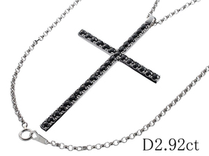 ブラックダイヤモンド/2.92ct クロス デザイン ネックレス K14WGトップ K18WGチェーン