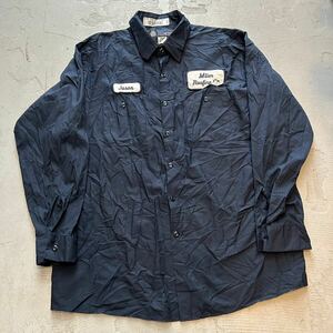 アラマーク ARAMARK ビンテージ 80s 90s 長袖 ワークシャツ XL アメリカ USA古着 ポリエステル コットン 企業 ワッペン メンズ 紺 ネイビー